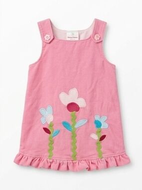 Pink Floral Appliqué Girls' Pinafore Dress